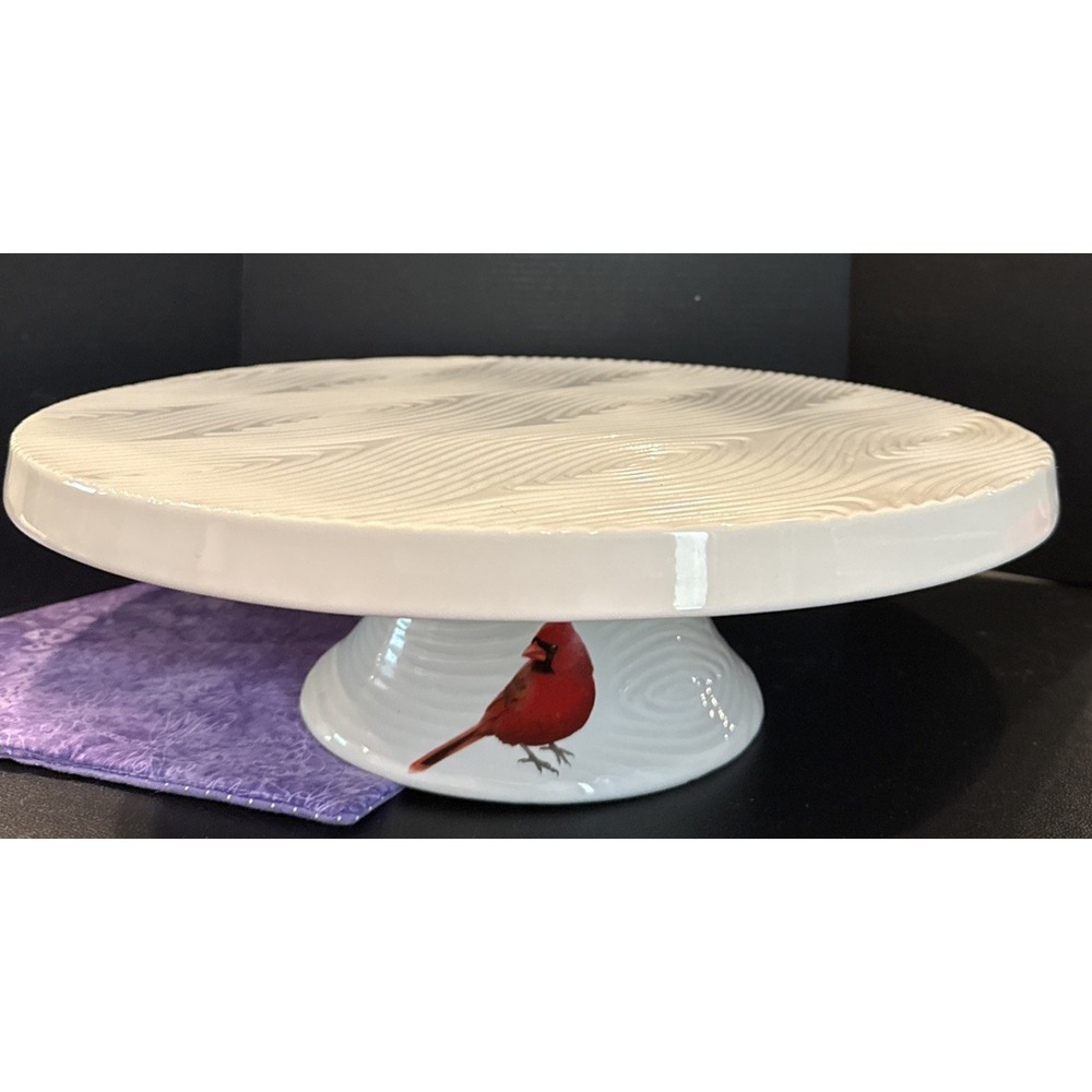Temptations Cake Plate Stand Woodland Red Cardinal Bird Seasonal Winter